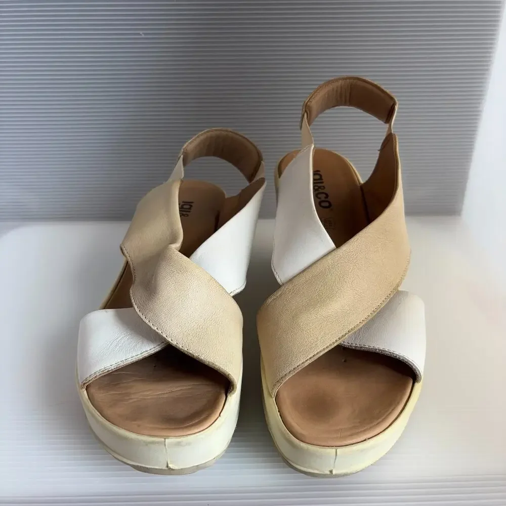 IGI&CO Italy Leather Platform Wedge Sandals White Beige Womens EU 38 US 7-7.5